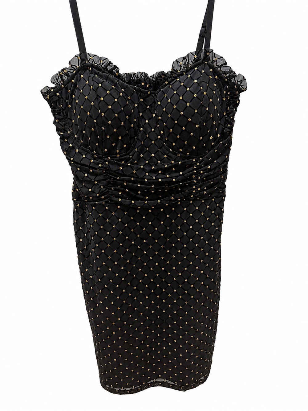 ✨ AUW Black & Gold Ruched Bodycon Cocktail Dress | Size Large